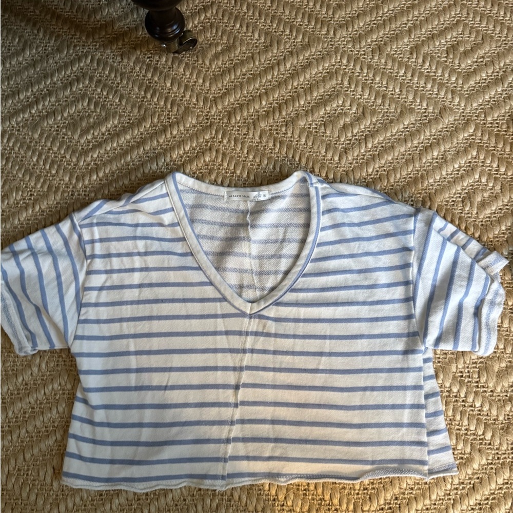 Altard State Light Blue Stripe V-Neck Cropped Tee